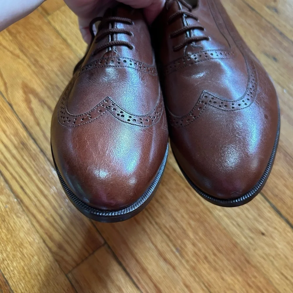 Oleg Cassini Mens Dress Shoes Leather Wingtip Brown Lace Up Italy Sz 10 M